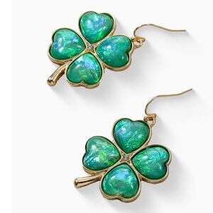 🍀Way to Celebrate Green Shamrock Drop Earrings Goldtone St. Patrick’s Day Lucky